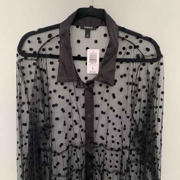 NEW Torrid Black Flocked Mesh Button Front Tiered Duster Kimono cardigan - Picture 5 of 12